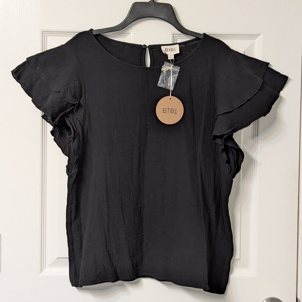Flutter/Ruffle Sleeve Women's Top Black - Medium